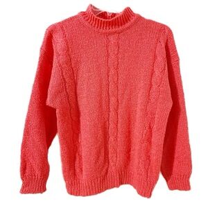 Vintage Bristol Court Acrylic Mock Turtle Neck Sweater Cable Knit Front Long Sle